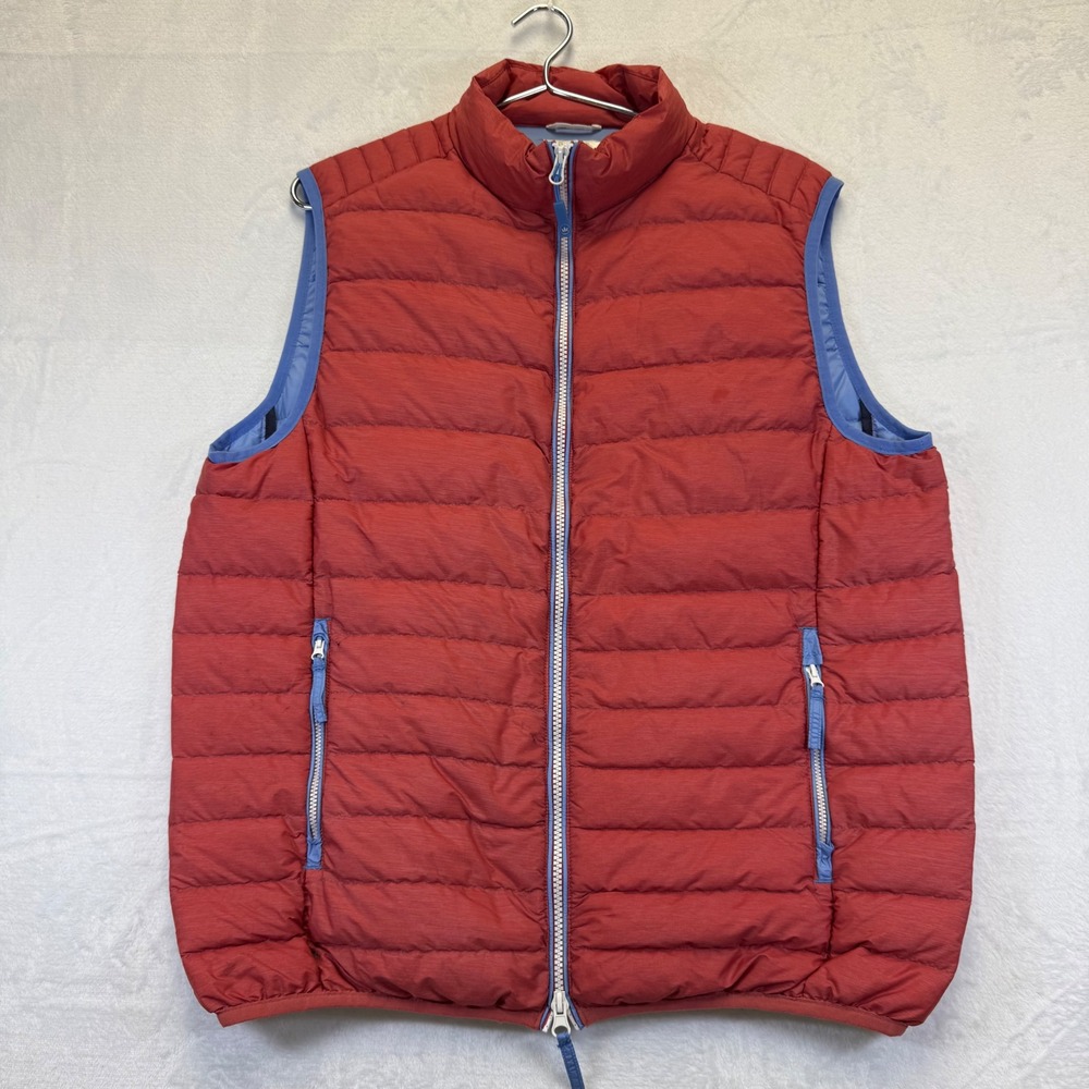 Peter Millar Mens Quilted Puffer Vest Red Blue Full Zip Mock Neck Medium READ